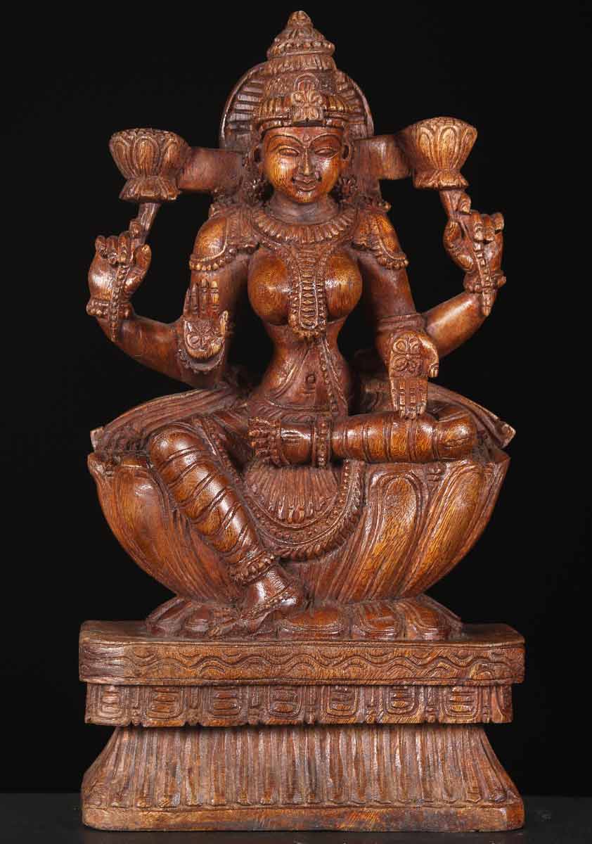 Wood Hindu Goddess Laxmi Statue 18"